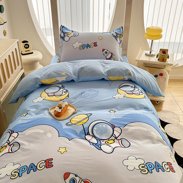 91家纺网 家纺一手货源 找家纺 卡普 2025新款爆款加厚卡通小清新全棉纯棉学生宿舍三件套床笠隔天可拿探索星球