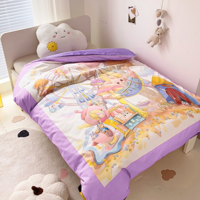 91家纺网 家纺一手货源 找家纺 梵赫 2025新款卡通全棉A类夹棉两用幼儿园儿童夏被被套 摩天轮-紫