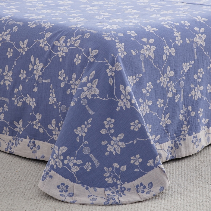 91家纺网 家纺一手货源 找家纺 鲁爱家纺供货 2025新款全棉色织双层纱纽扣四件套 春晖-浅兰