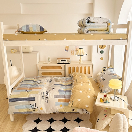 卡普 2025新款爆款加厚卡通小清新全棉纯棉学生宿舍三件套床笠隔天可拿星光条纹