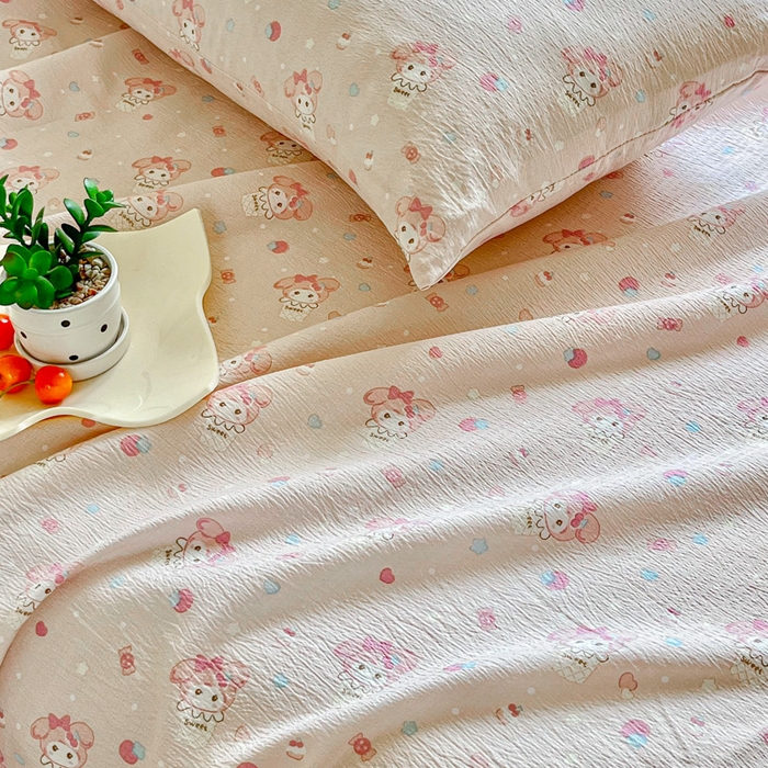 91家纺网 家纺一手货源 找家纺 优米家纺 2025新款ins小清新双层纱印花床单 美乐蒂