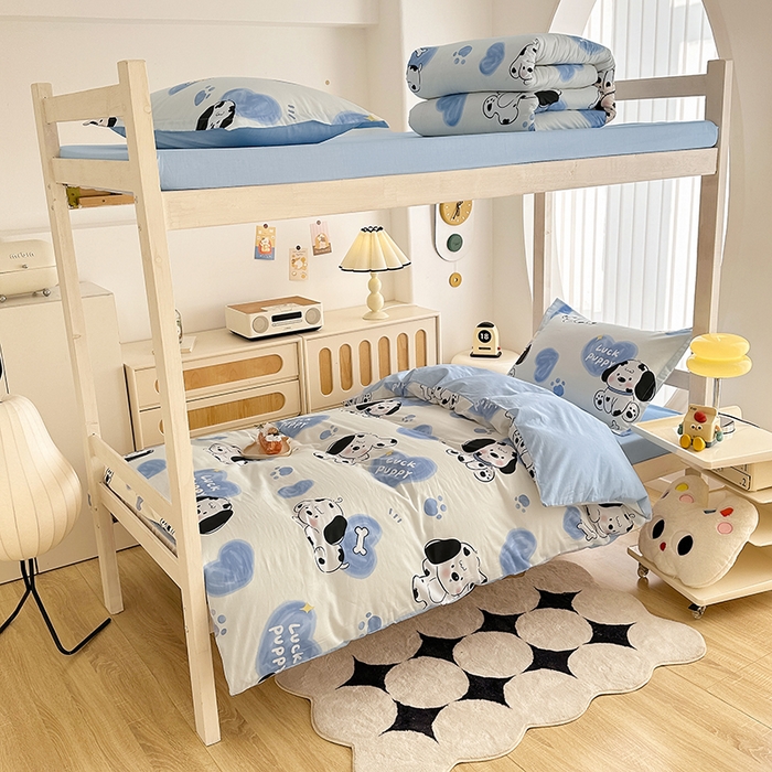 91家纺网 家纺一手货源 找家纺 卡普 2025新款爆款加厚卡通小清新全棉纯棉学生宿舍三件套床笠隔天可拿幸运波比