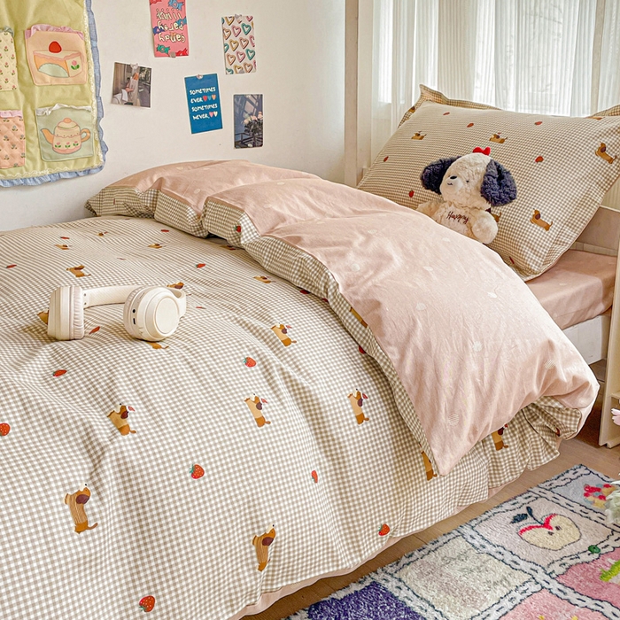 91家纺网 家纺一手货源 找家纺 卡普二店 2024新款爆款加厚卡通小清新全棉纯棉学生宿舍三件套床笠隔天可拿 快乐追梦