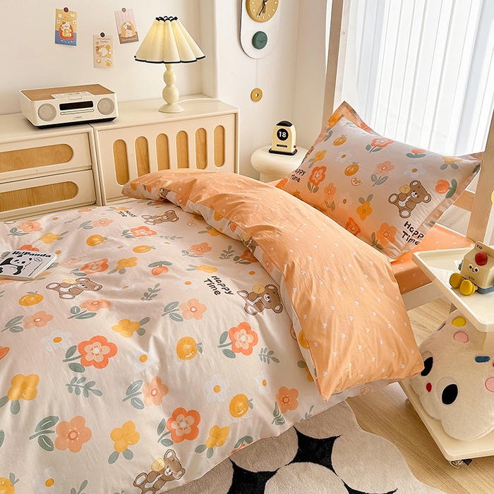 91家纺网 家纺一手货源 找家纺 卡普二店 2024新款爆款加厚卡通小清新全棉纯棉学生宿舍三件套床笠隔天可拿 秋日森林