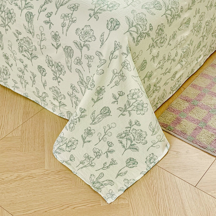 91家纺网 家纺一手货源 找家纺 优米家纺 2025新款ins小清新双层纱印花床单 锦绣花园