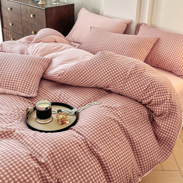 91家纺网 家纺一手货源 找家纺 （总）优米家纺 2025新款色织双层纱木棉四件套