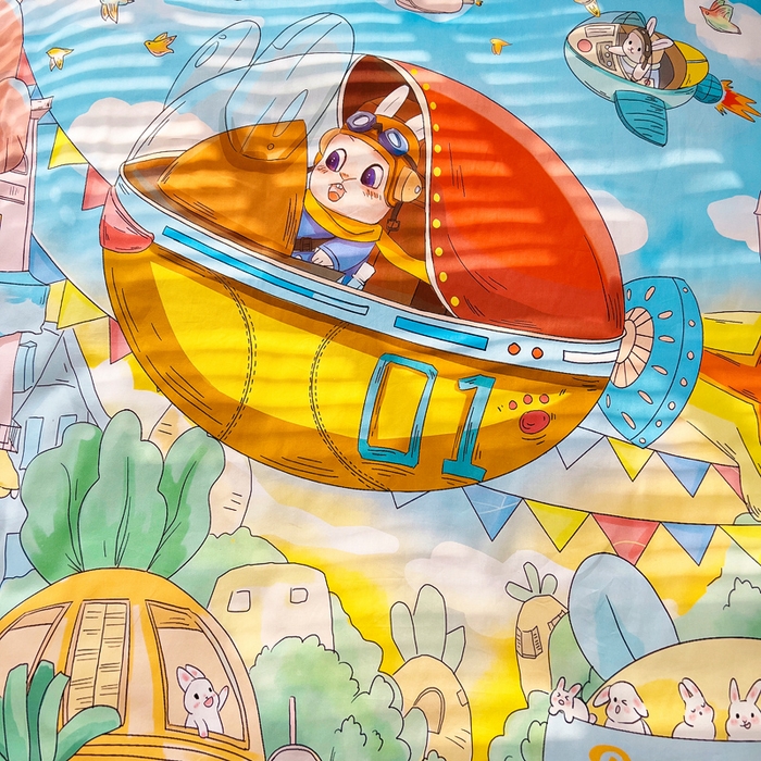 91家纺网 家纺一手货源 找家纺 梵赫 2025新款卡通全棉A类夹棉两用幼儿园儿童夏被被套 飞船部落