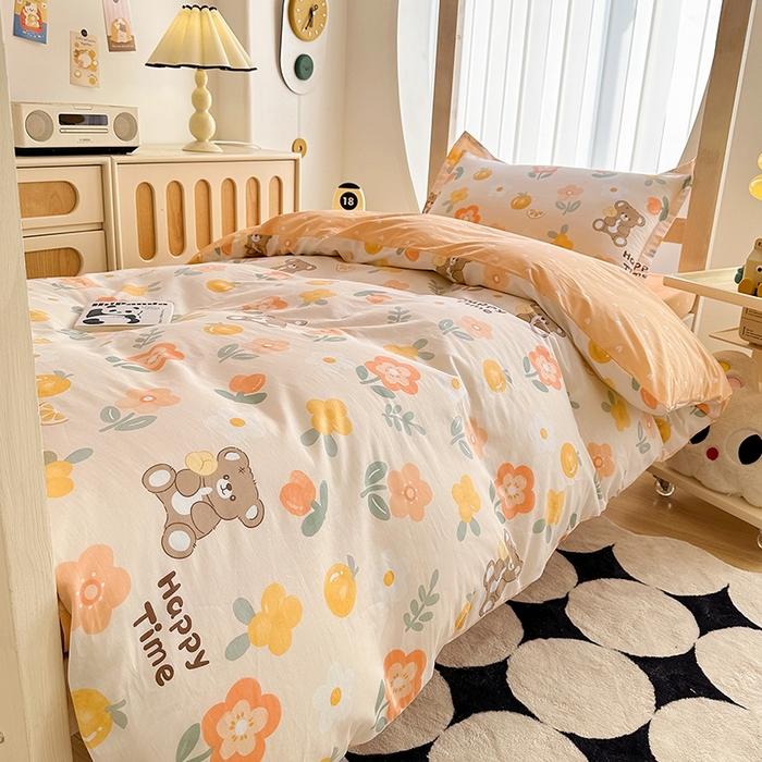 91家纺网 家纺一手货源 找家纺 卡普 2025新款爆款加厚卡通小清新全棉纯棉学生宿舍三件套床笠隔天可拿秋日森林