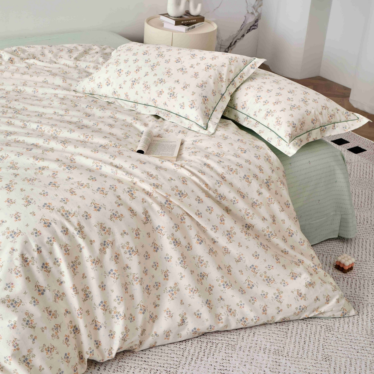 91家纺网 家纺一手货源 找家纺 丽卡家纺 2025新款100s高密新疆长绒棉纯棉四件套 蓝香清韵