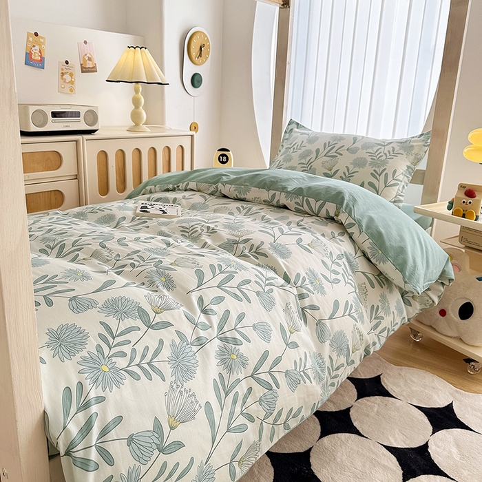 91家纺网 家纺一手货源 找家纺 卡普二店 2024新款爆款加厚卡通小清新全棉纯棉学生宿舍三件套床笠隔天可拿 蓝风铃