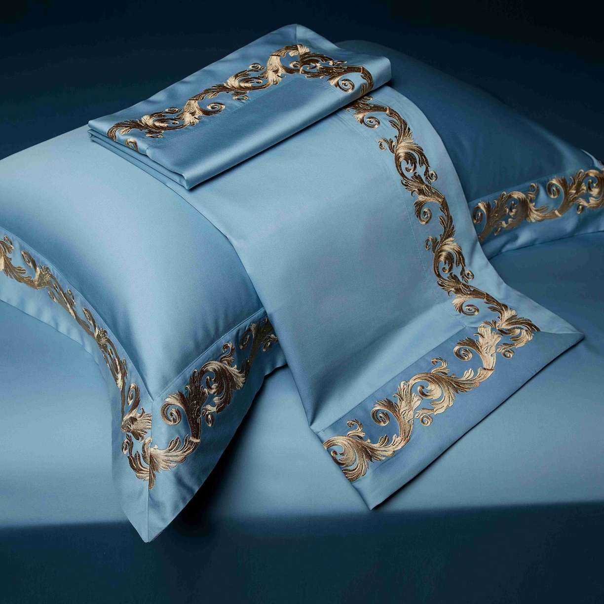 91家纺网 家纺一手货源 找家纺 缔缦 2025新款高端定织面料S140长绒棉精梳棉重磅刺绣四件套罗莎系列 罗莎 兰