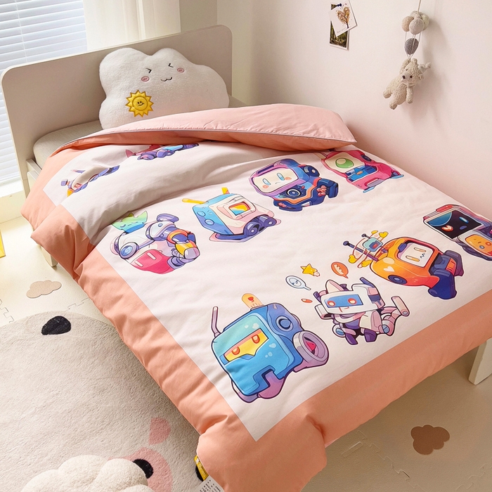 91家纺网 家纺一手货源 找家纺 梵赫 2025新款卡通全棉A类夹棉两用幼儿园儿童夏被被套 机器萌宝