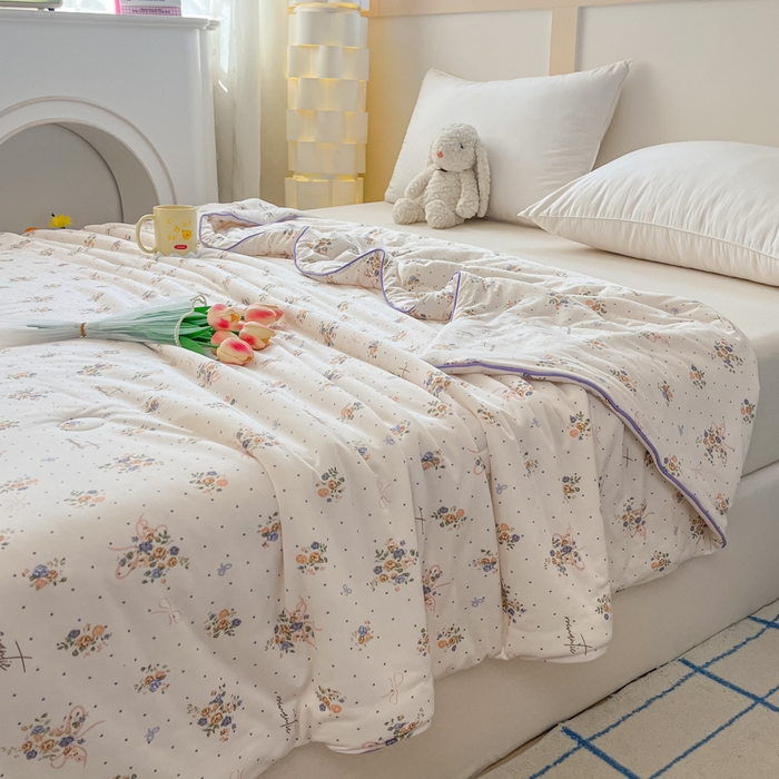 91家纺网 家纺一手货源 找家纺 龙图家纺 2025新款A类母婴针织棉夏被印花卡通凉感丝夏凉被空调被 莫妮卡