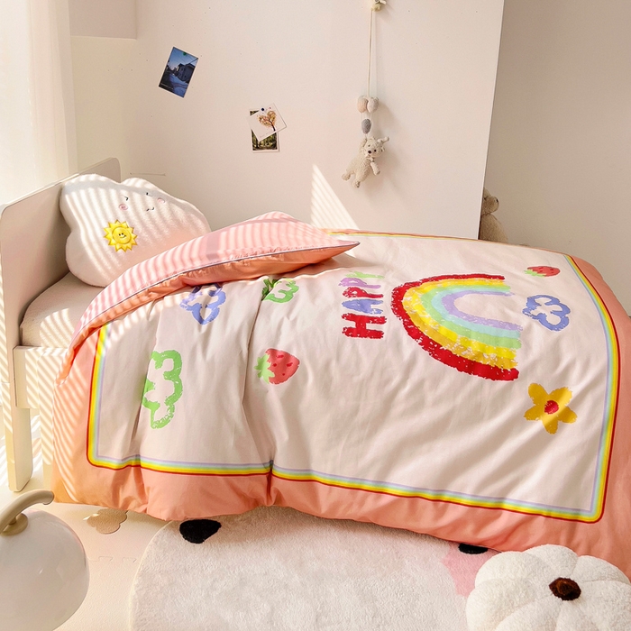 91家纺网 家纺一手货源 找家纺 梵赫 2025新款卡通全棉A类夹棉两用幼儿园儿童夏被被套 彩虹
