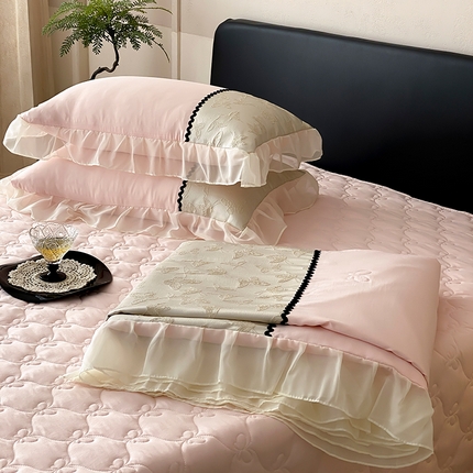 （总）富米莱（原臻工厂） 2025新款西西里莱赛尔天丝法式公主风浮雕蝴蝶夏被床盖四件套