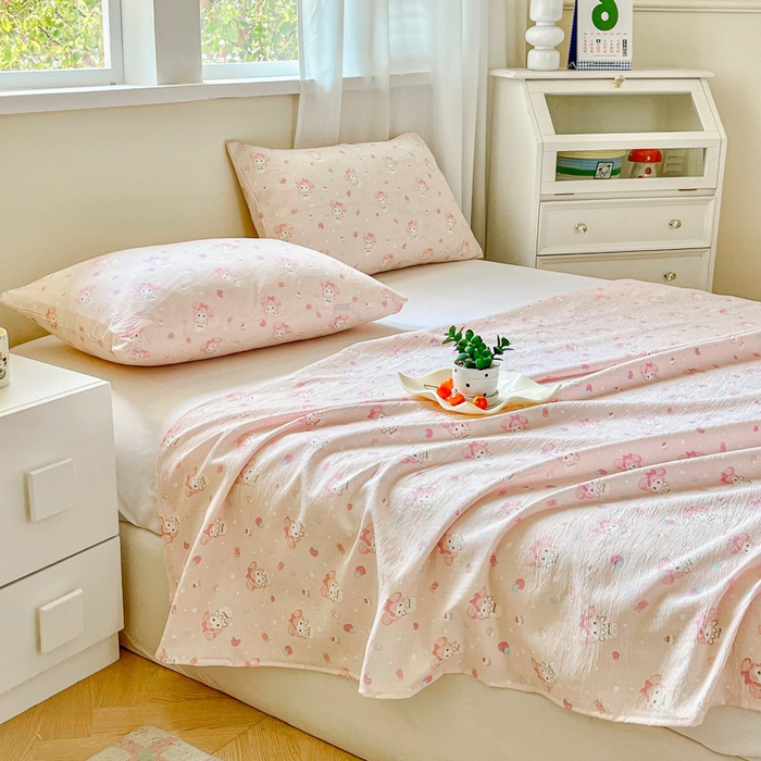 91家纺网 家纺一手货源 找家纺 优米家纺 2025新款ins小清新双层纱印花床单 美乐蒂