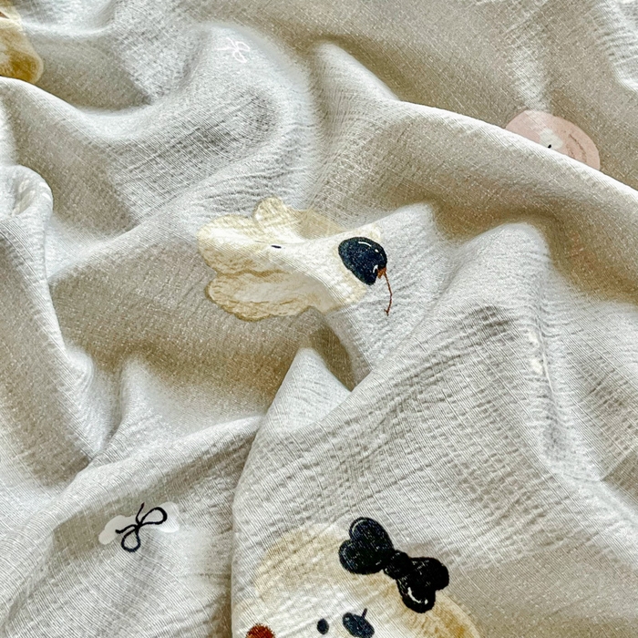 91家纺网 家纺一手货源 找家纺 优米家纺 2025新款ins小清新双层纱印花床单 爱心熊