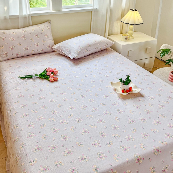 91家纺网 家纺一手货源 找家纺 优米家纺 2025新款ins小清新双层纱印花床单 罗曼花园