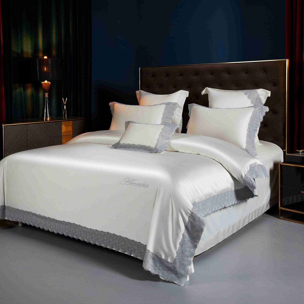 91家纺网 家纺一手货源 找家纺 缔缦 2025新款高端居家轻奢系列AB版真丝棉长绒棉四件套 繁星话语 奶白