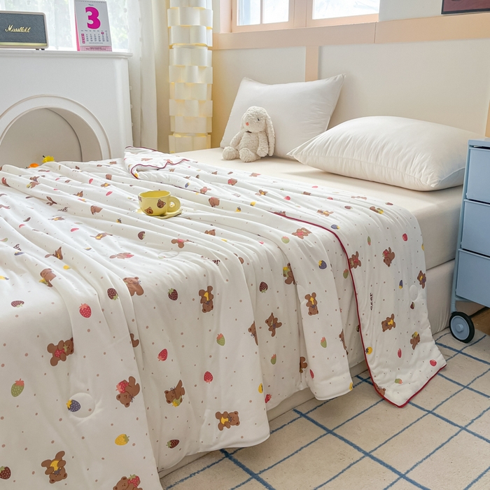 91家纺网 家纺一手货源 找家纺 龙图家纺 2025新款A类母婴针织棉夏被印花卡通凉感丝夏凉被空调被 小熊宝贝