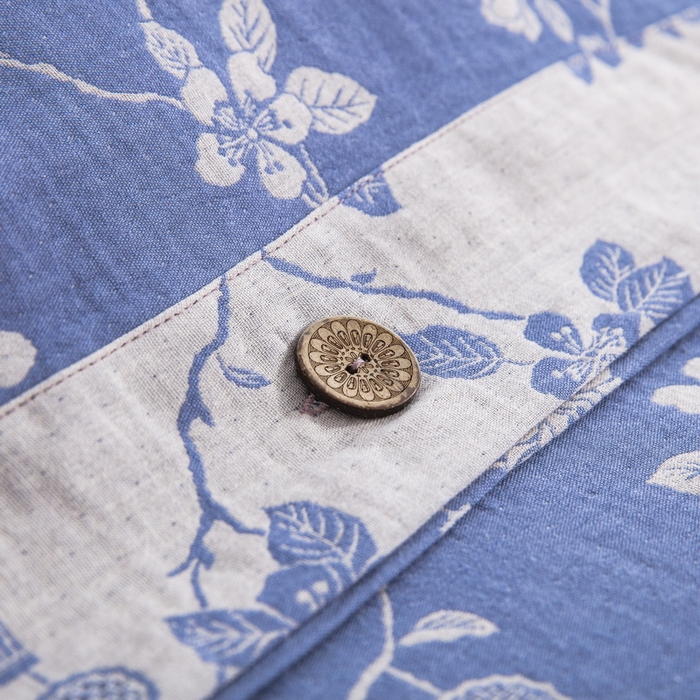 91家纺网 家纺一手货源 找家纺 鲁爱家纺供货 2025新款全棉色织双层纱纽扣四件套 春晖-浅兰