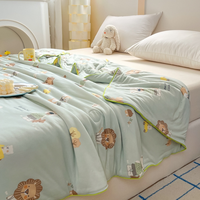 91家纺网 家纺一手货源 找家纺 龙图家纺 2025新款A类母婴针织棉夏被印花卡通凉感丝夏凉被空调被 动物王国