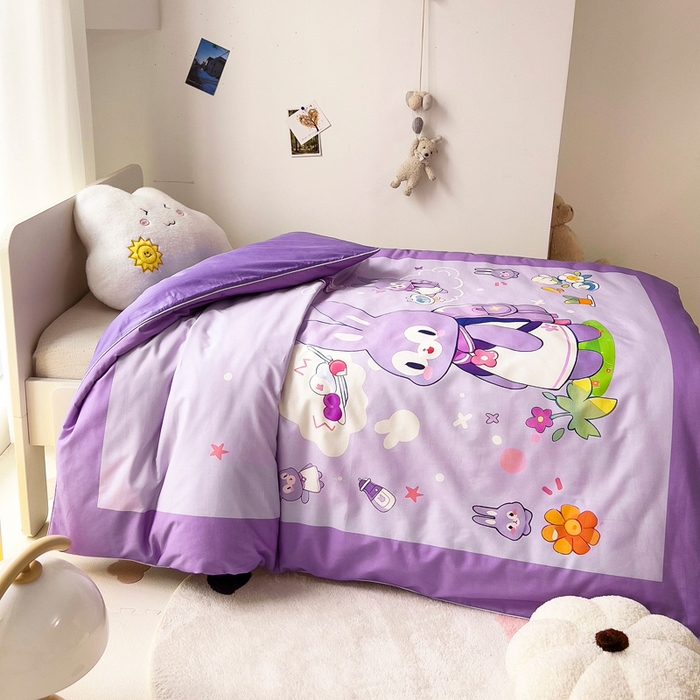 91家纺网 家纺一手货源 找家纺 梵赫 2025新款卡通全棉A类夹棉两用幼儿园儿童夏被被套 背包兔-紫