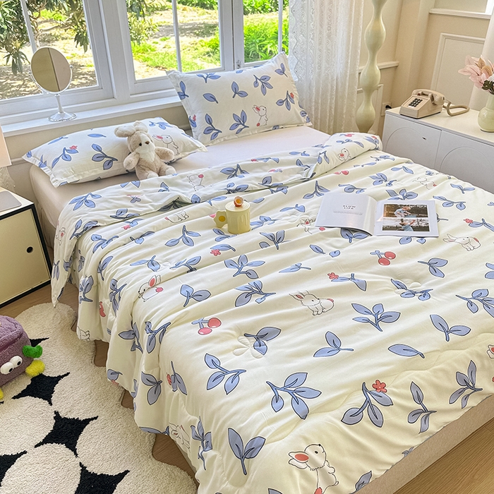 91家纺网 家纺一手货源 找家纺 友承家纺 2025新款A类母婴级大豆夏被夏凉被空调被 花园小兔