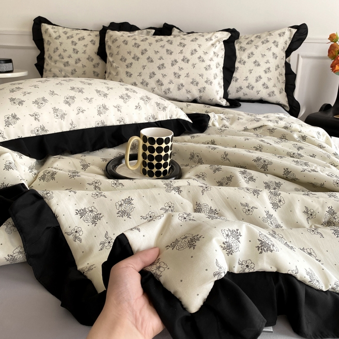 91家纺网 家纺一手货源 找家纺 乐沐家纺 2025新款法式花边夏被四件套 夏被-晨曦