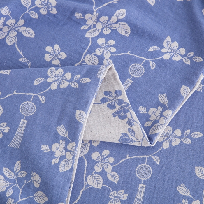 91家纺网 家纺一手货源 找家纺 鲁爱家纺供货 2025新款全棉色织双层纱纽扣四件套 春晖-浅兰