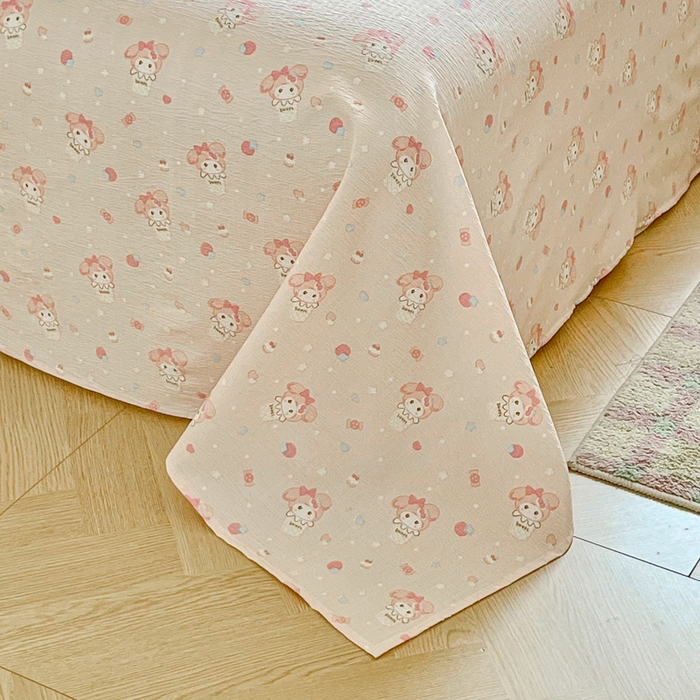 91家纺网 家纺一手货源 找家纺 优米家纺 2025新款ins小清新双层纱印花床单 美乐蒂