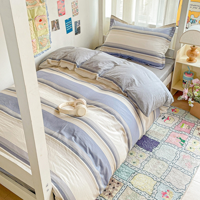 91家纺网 家纺一手货源 找家纺 卡普 2025新款爆款加厚卡通小清新全棉纯棉学生宿舍三件套床笠隔天可拿乔南