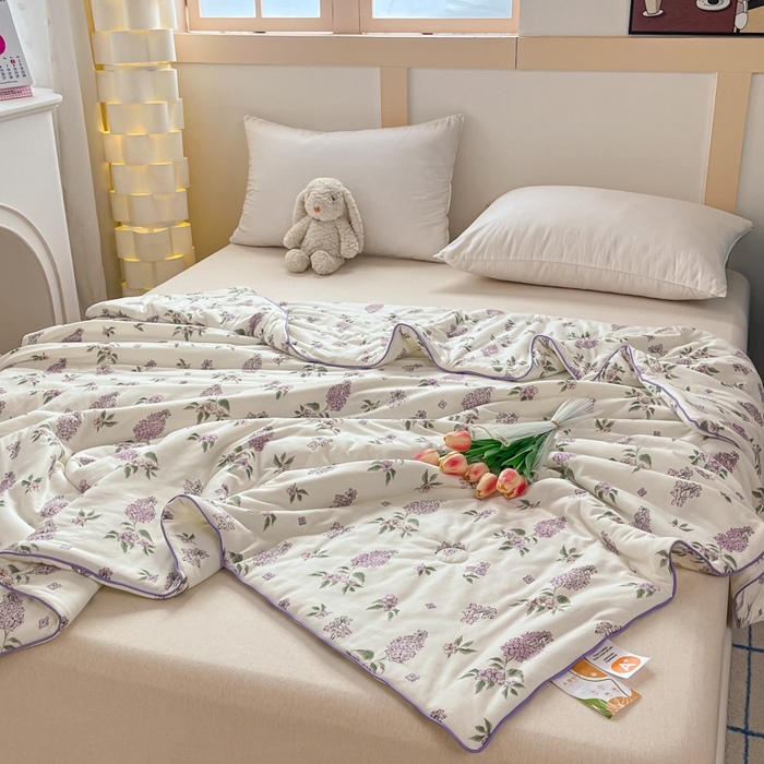 91家纺网 家纺一手货源 找家纺 龙图家纺 2025新款A类母婴针织棉夏被印花卡通凉感丝夏凉被空调被 紫萱