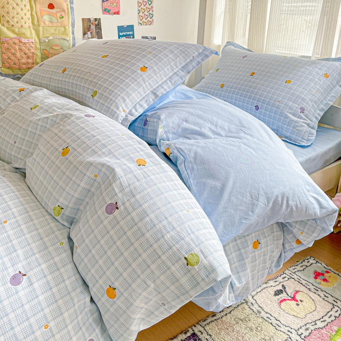 91家纺网 家纺一手货源 找家纺 卡普 2025新款爆款加厚卡通小清新全棉纯棉学生宿舍三件套床笠隔天可拿小橘柑