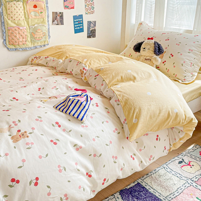 91家纺网 家纺一手货源 找家纺 卡普二店 2024新款爆款加厚卡通小清新全棉纯棉学生宿舍三件套床笠隔天可拿 花季少女