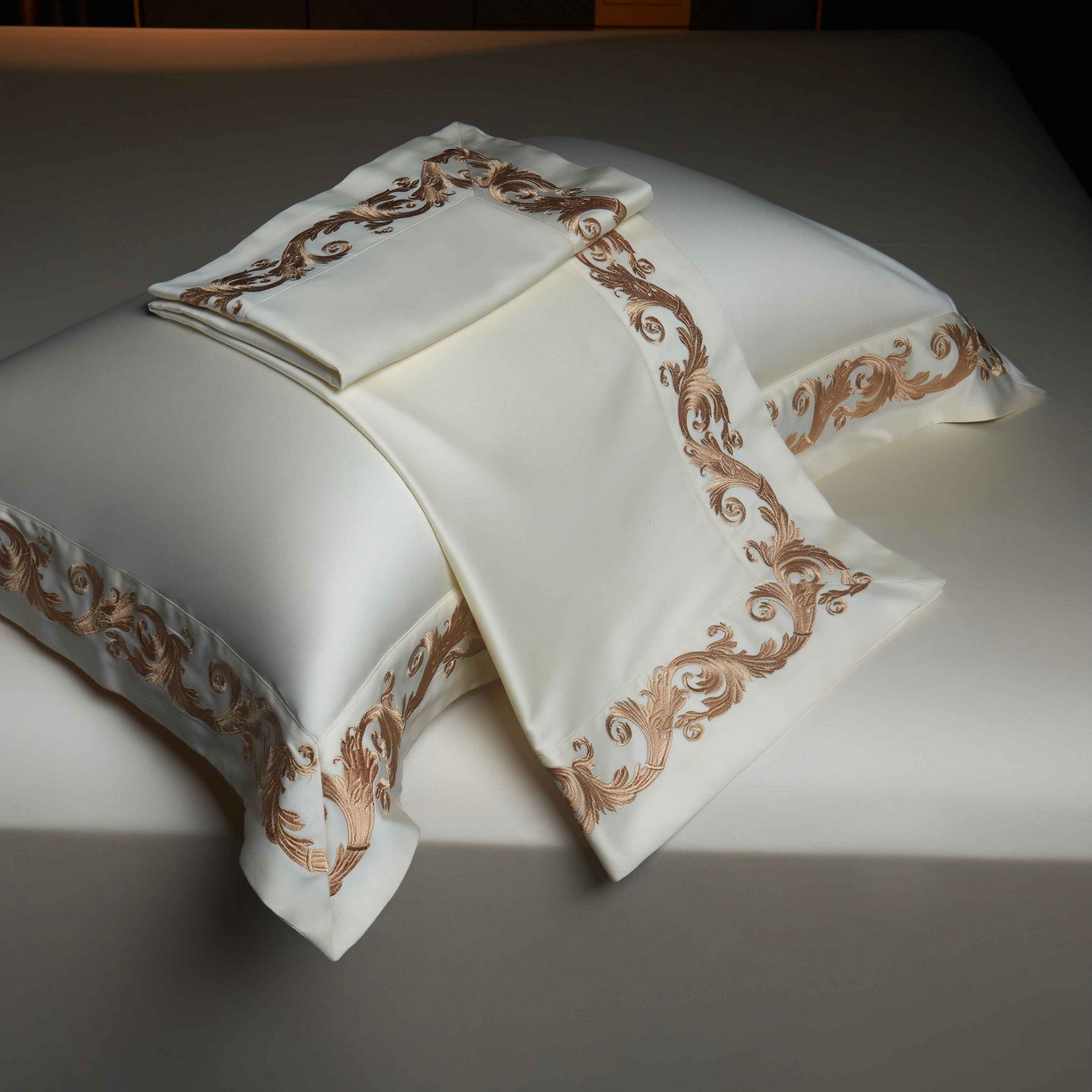 91家纺网 家纺一手货源 找家纺 缔缦 2025新款高端定织面料S140长绒棉精梳棉重磅刺绣四件套罗莎系列 贵族白