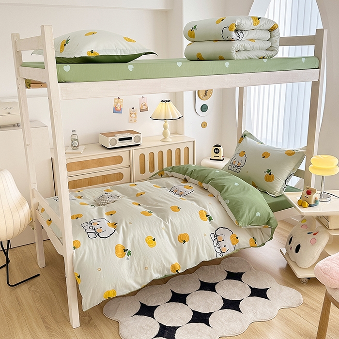 91家纺网 家纺一手货源 找家纺 卡普 2025新款爆款加厚卡通小清新全棉纯棉学生宿舍三件套床笠隔天可拿南语小象