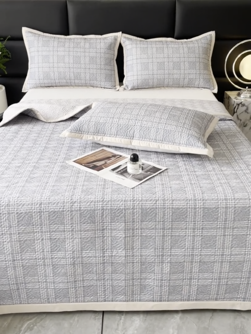 91家纺网 家纺一手货源 找家纺 大渔生活 2025新款磨毛夹棉床盖 御典灰