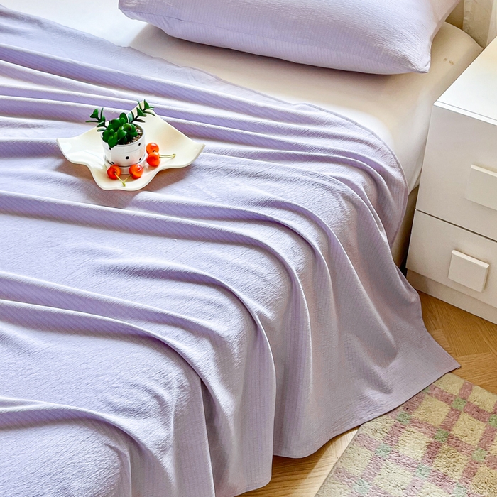 91家纺网 家纺一手货源 找家纺 优米家纺 2025新款ins小清新双层纱印花床单 梦幻紫