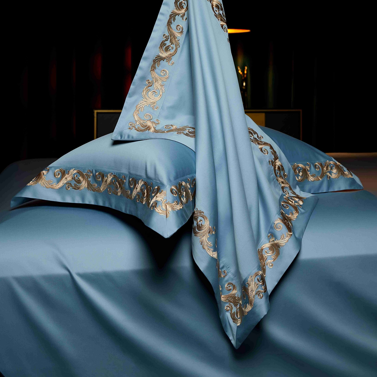 91家纺网 家纺一手货源 找家纺 缔缦 2025新款高端定织面料S140长绒棉精梳棉重磅刺绣四件套罗莎系列 罗莎 兰