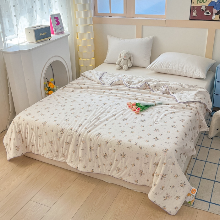 91家纺网 家纺一手货源 找家纺 龙图家纺 2025新款A类母婴针织棉夏被印花卡通凉感丝夏凉被空调被 莫妮卡