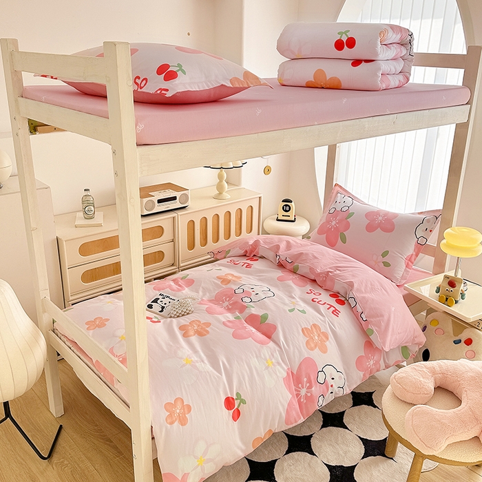 91家纺网 家纺一手货源 找家纺 卡普二店 2024新款爆款加厚卡通小清新全棉纯棉学生宿舍三件套床笠隔天可拿 花田小兔