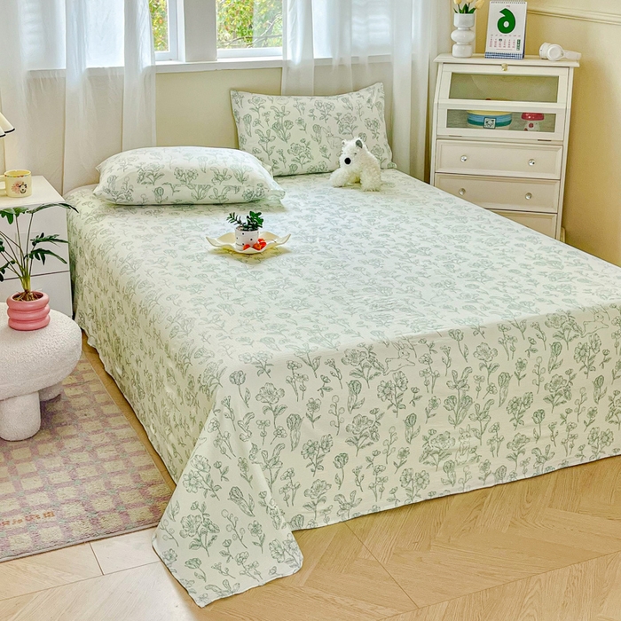 91家纺网 家纺一手货源 找家纺 优米家纺 2025新款ins小清新双层纱印花床单 锦绣花园