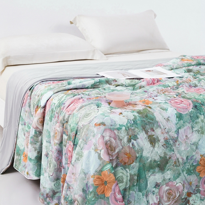 91家纺网 家纺一手货源 找家纺 小鱼儿家纺 2025新款A类母婴级凉感丝夏被锦氨面料凉感空调被单人双人夏凉被可机洗被子被芯 油墨花卉