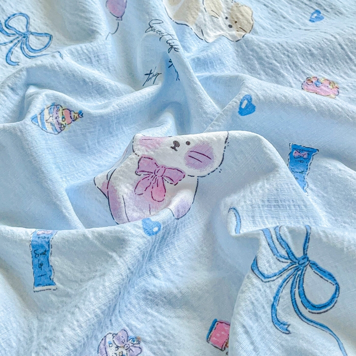 91家纺网 家纺一手货源 找家纺 优米家纺 2025新款ins小清新双层纱印花床单 奇趣乐园