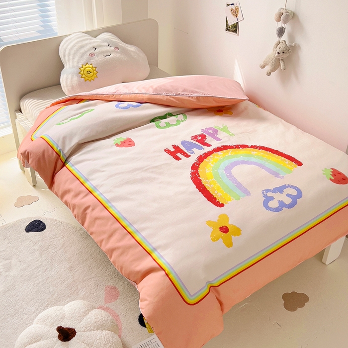 91家纺网 家纺一手货源 找家纺 梵赫 2025新款卡通全棉A类夹棉两用幼儿园儿童夏被被套 彩虹