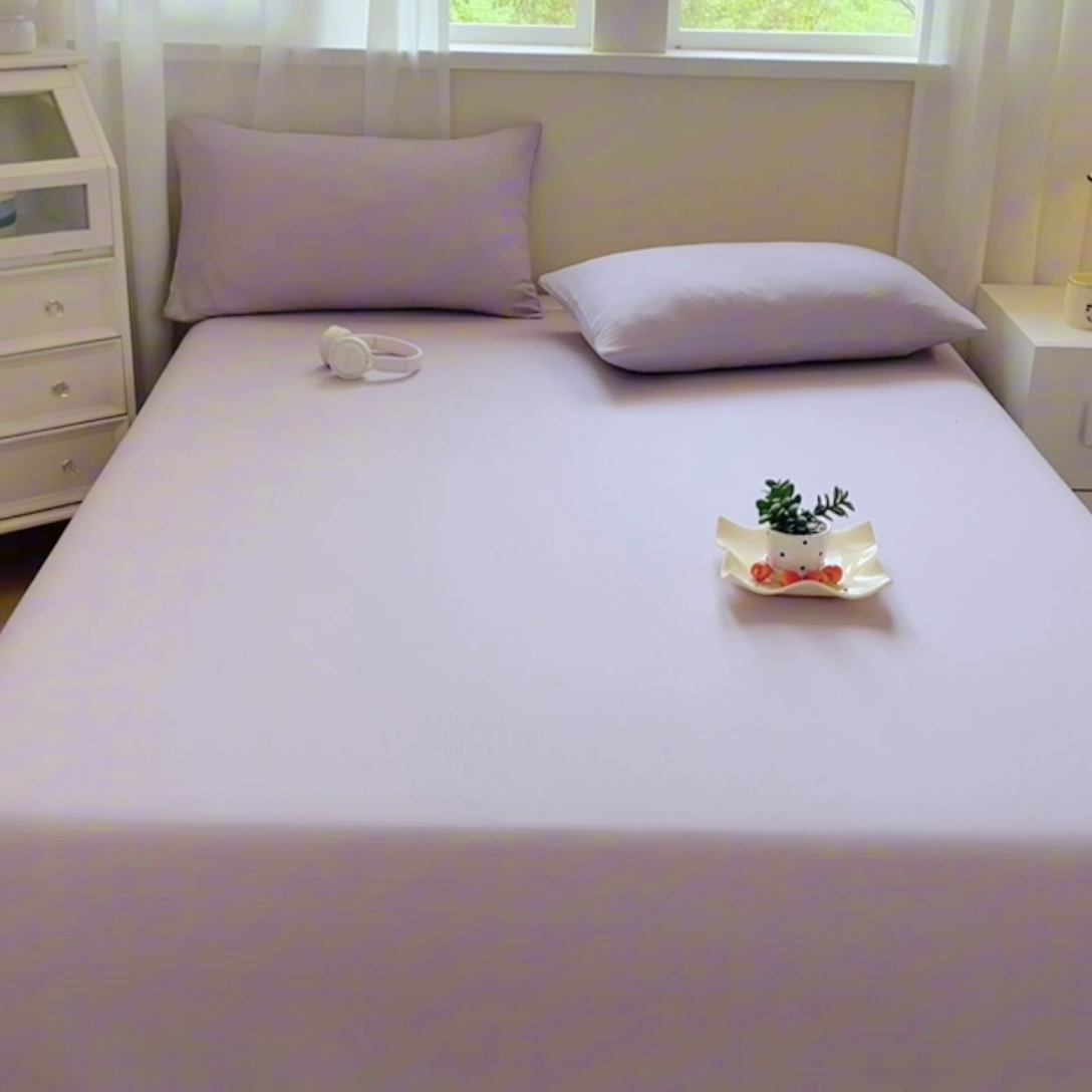 91家纺网 家纺一手货源 找家纺 优米家纺 2025新款ins小清新双层纱印花床单 梦幻紫