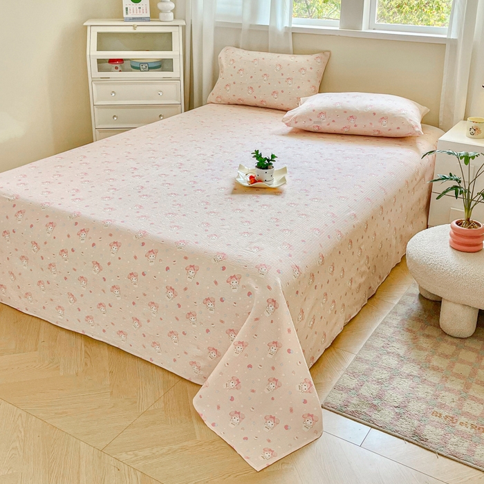 91家纺网 家纺一手货源 找家纺 优米家纺 2025新款ins小清新双层纱印花床单 美乐蒂