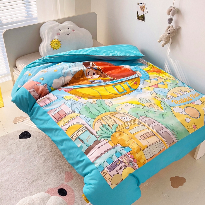 91家纺网 家纺一手货源 找家纺 梵赫 2025新款卡通全棉A类夹棉两用幼儿园儿童夏被被套 飞船部落