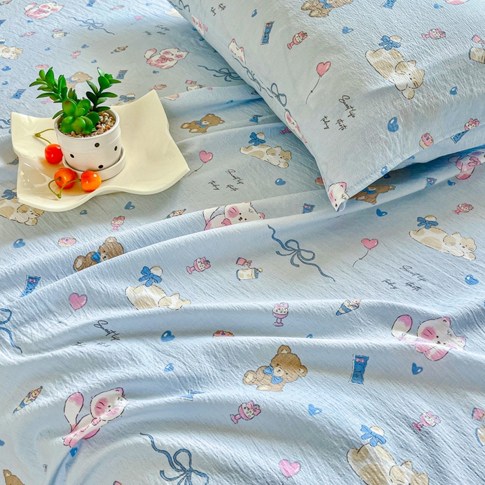 91家纺网 家纺一手货源 找家纺 优米家纺 2025新款ins小清新双层纱印花床单 奇趣乐园